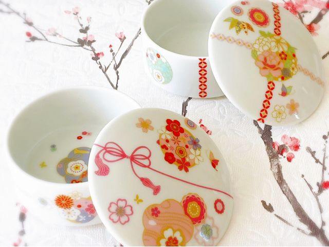 和柄の小皿セット — ポーセラーツ作品